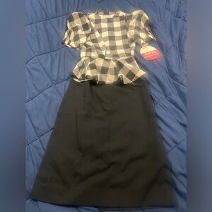 Checkered Peplum Top with Black Skirt